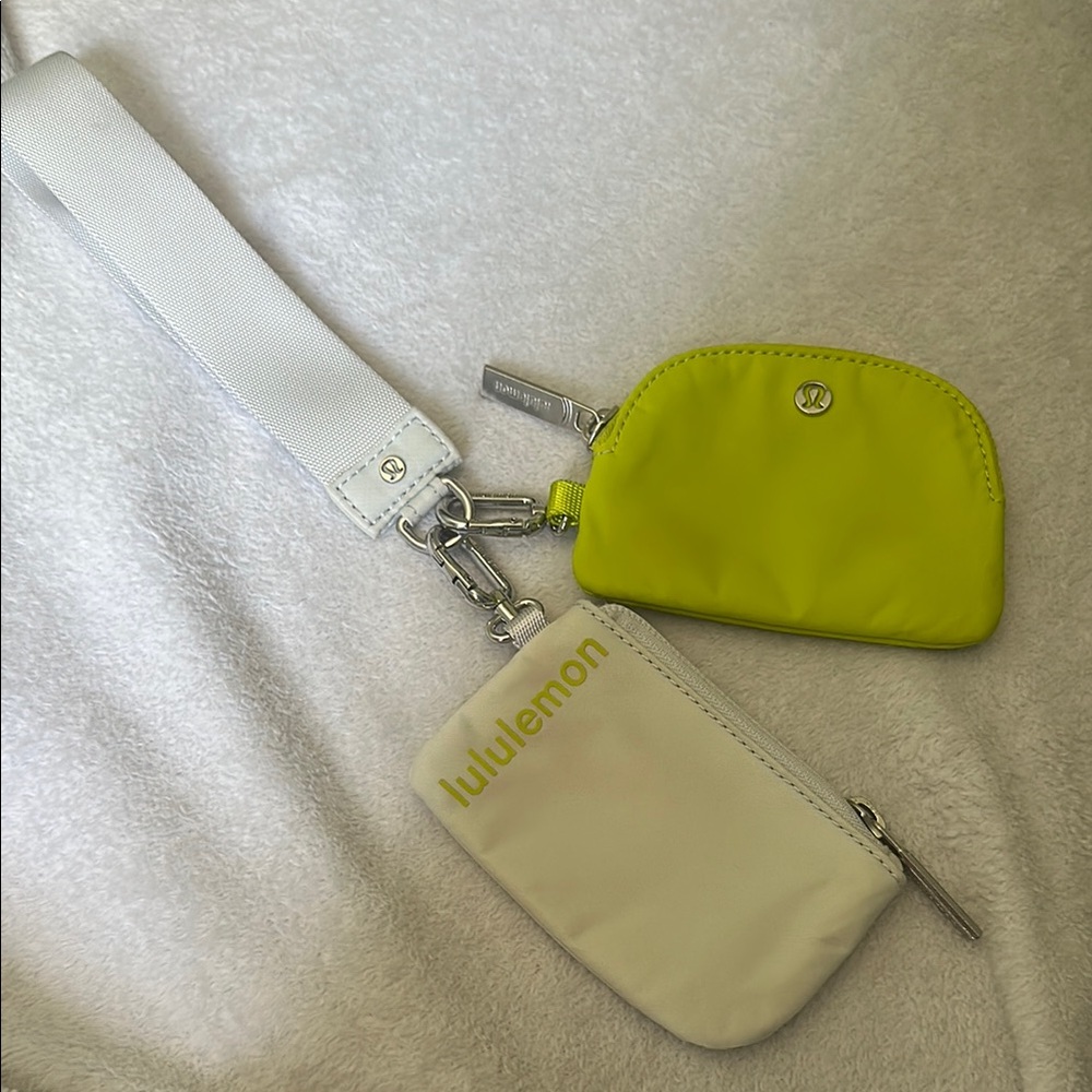 lululemon athletica White and Lime Wristlet Set